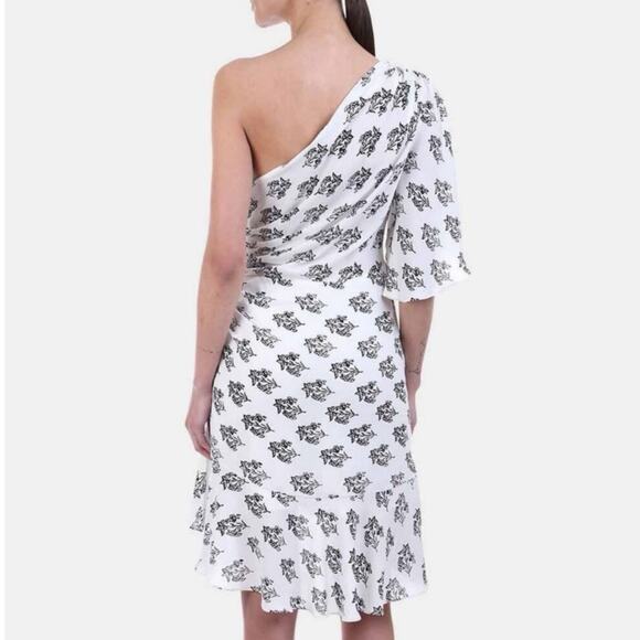 A.L.C. Misha Ruched Draped One Shoulder White Silk Chiffon Mini Dress 6 - Picture 3 of 12